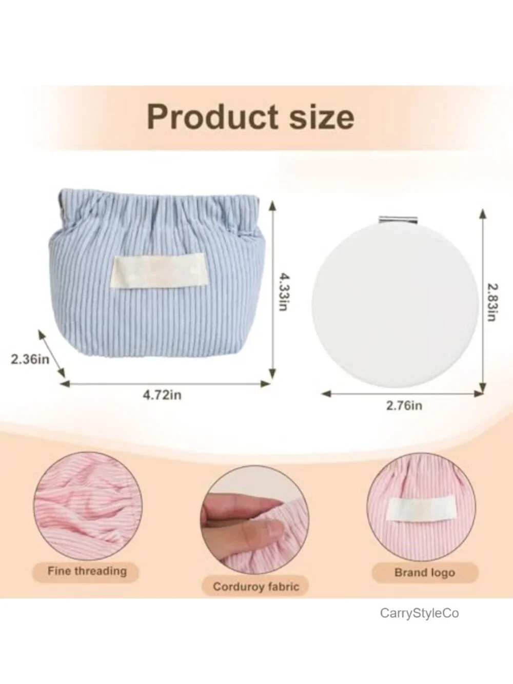 7-Piece Corduroy Makeup Bag Set No-Zipper Squeeze Pouch Organizer with Mirror